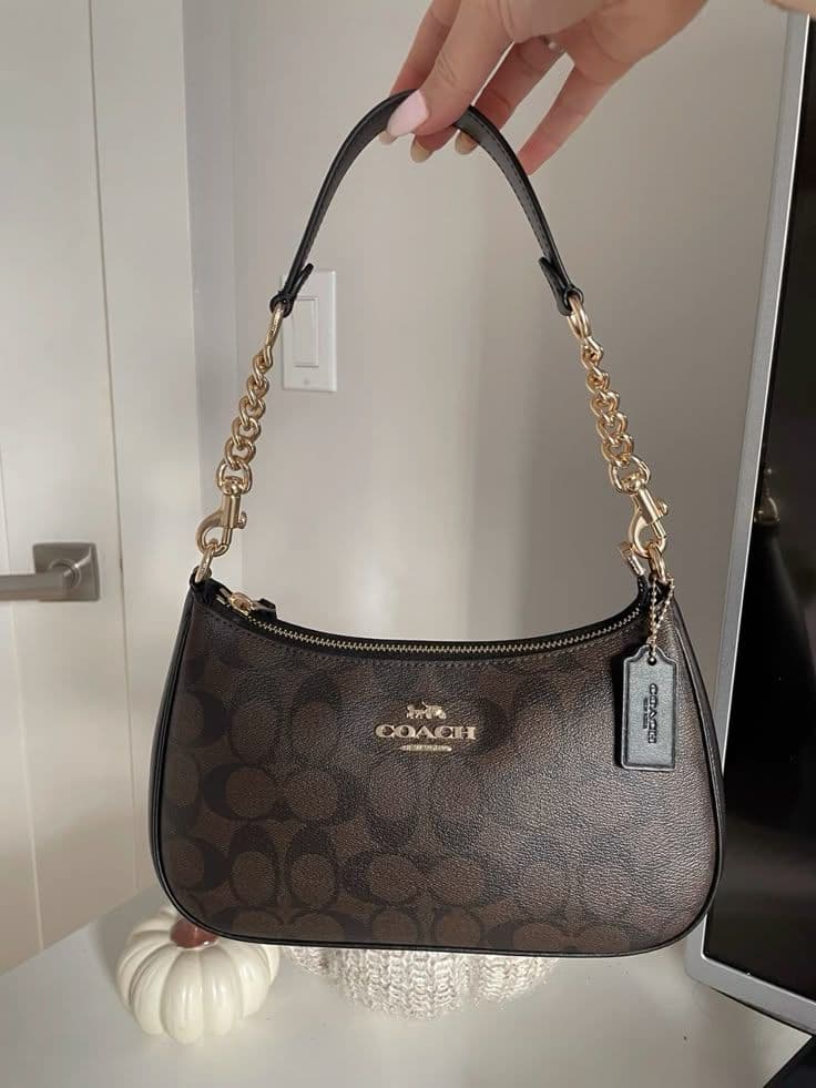 Coach Emily Shoulder Bag with Charm, Signature Canvas, Brown