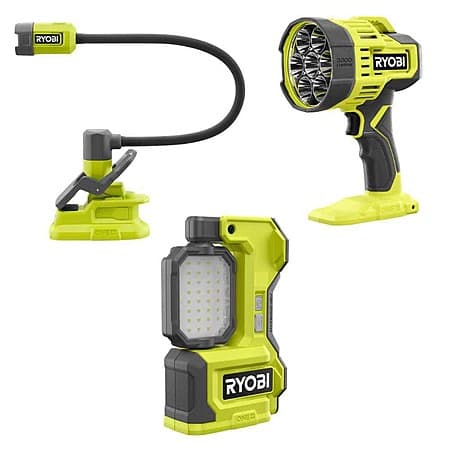 RYOBI ONE+ 18V Lighting Kit w/ LED Task Light, Spotlight, & Clamp Light (Tools Only) $99 + Free S&H